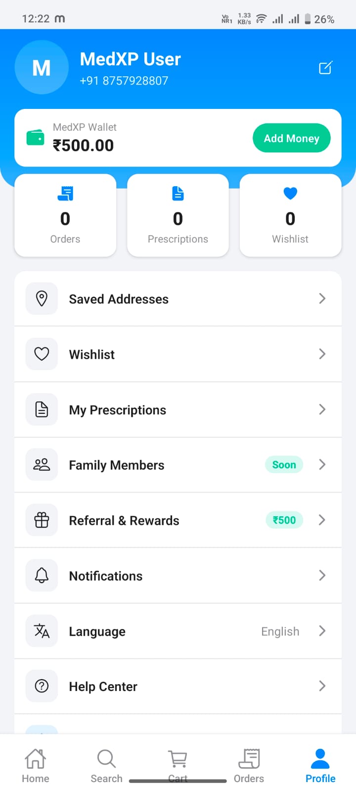 MedXP App Home Screen